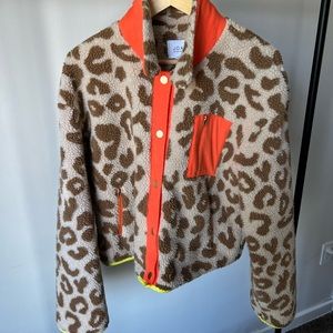 J.O.A. Button Front Faux Fur Jacket in Brown Leopard